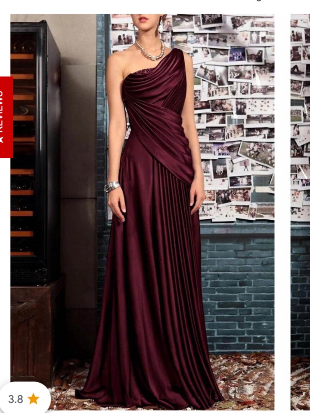 Cabernet satin one-shoulder draped gown NWOT